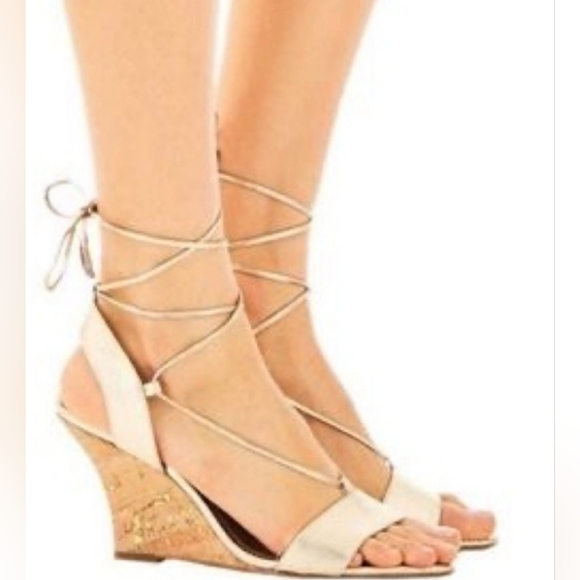 Lilly Pulitzer Shoes - Lilly Pulitzer Cork Gold Leather Aria Wedge Sandals - Size 6